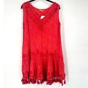 NWT Anandas Collection Women's Fringed Tassel‎ Sleeveless Tank Dress Red Medium